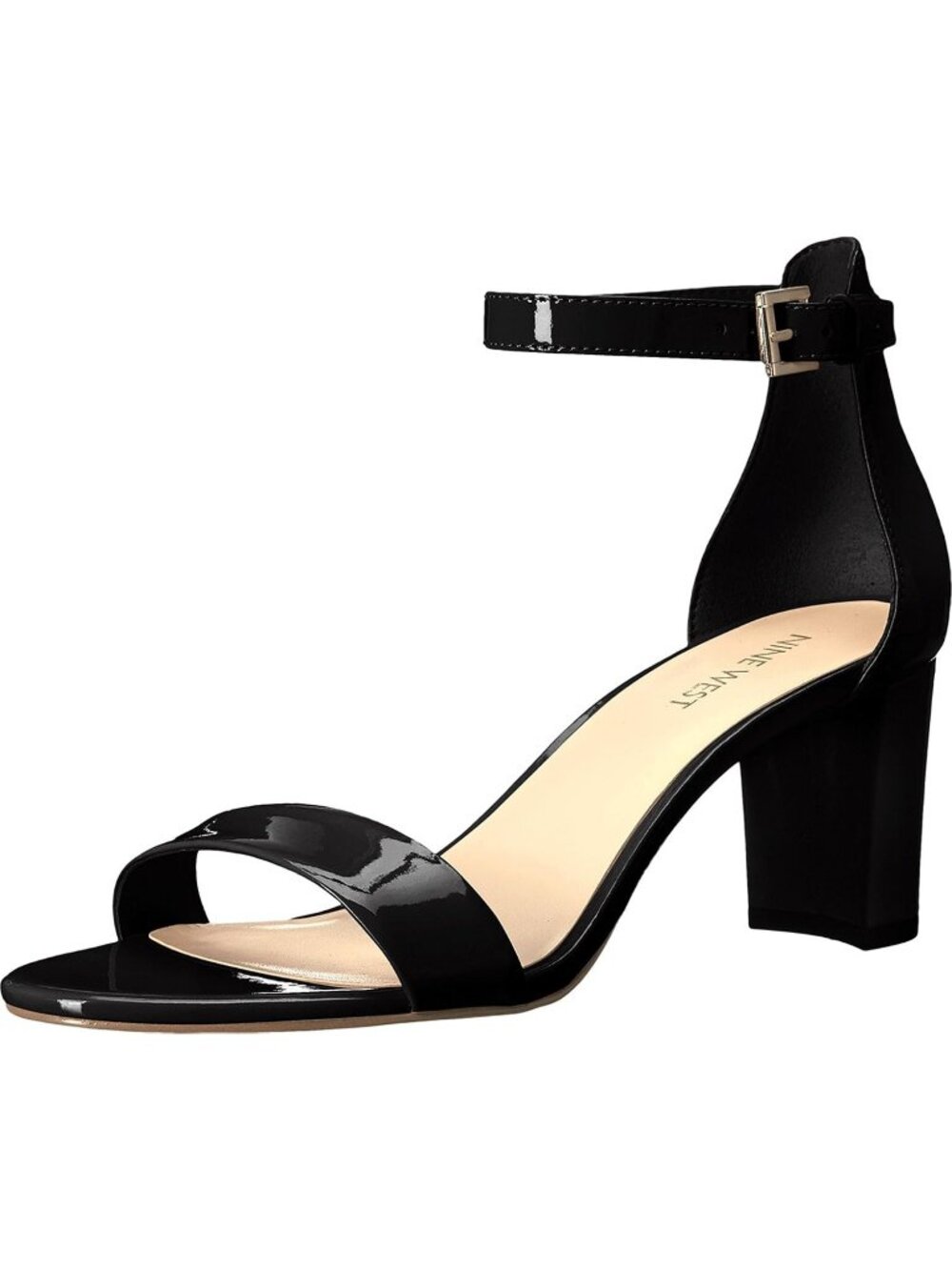 Women's Black Patent Platform Round Toe Ankle Strap Wnpruce Heeled Sandal Shoes